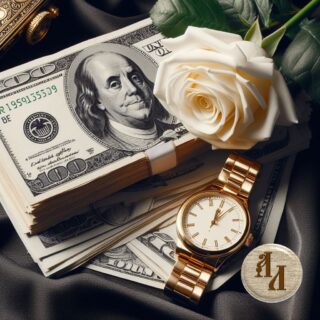 часы, роза, деньги, богатство, роскошь, золото,