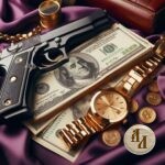 доллары, пистолет, деньги, богатство