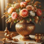 Цветы, ваза, золото, натюрморт