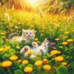 котята, милые, цветы