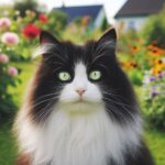 кошка, красивая, картина, цветы