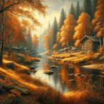 Осень, лес, река, пейзаж, картина, репродукция, арт лабаз