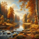 Осень, лес, река, пейзаж, картина, репродукция, арт лабаз
